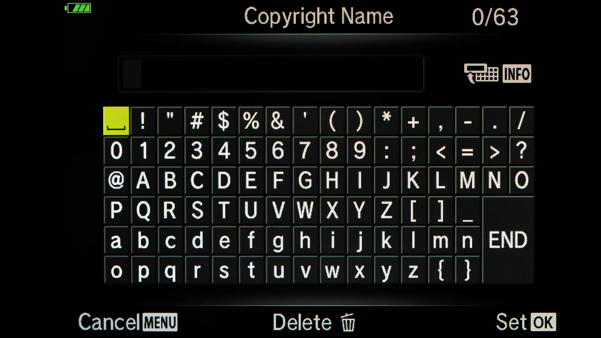 Use the keyboard in the Menu