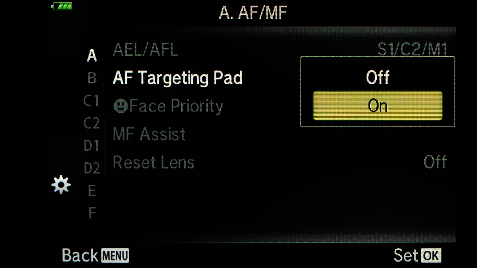 Turn on the AF Targeting Pad to choose the focus point from the LCD.