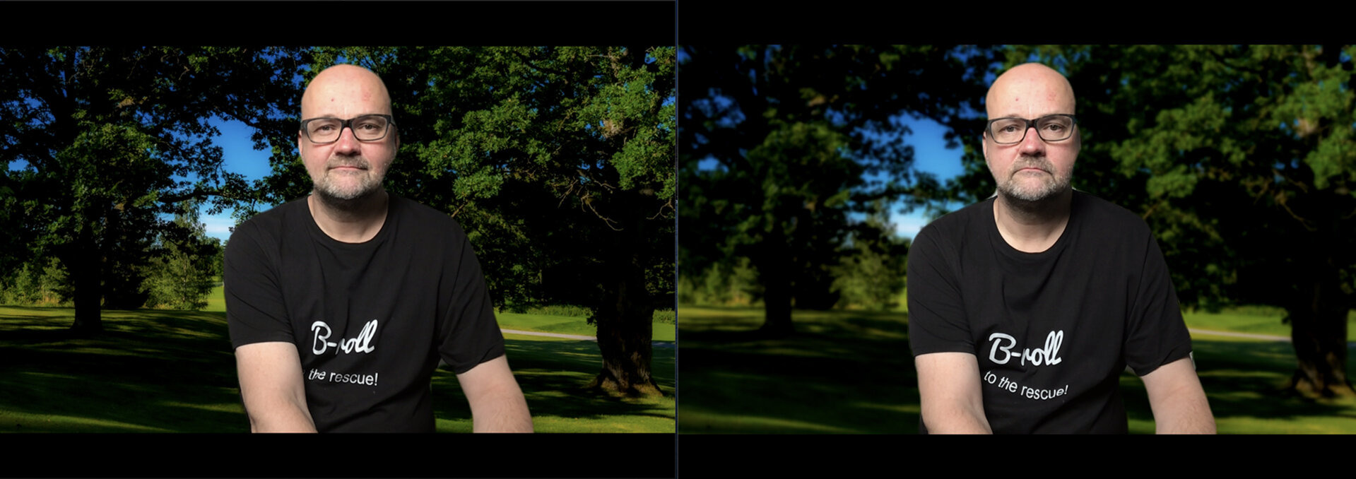 On the left the background is sharp and on the right it is a bit blurred.