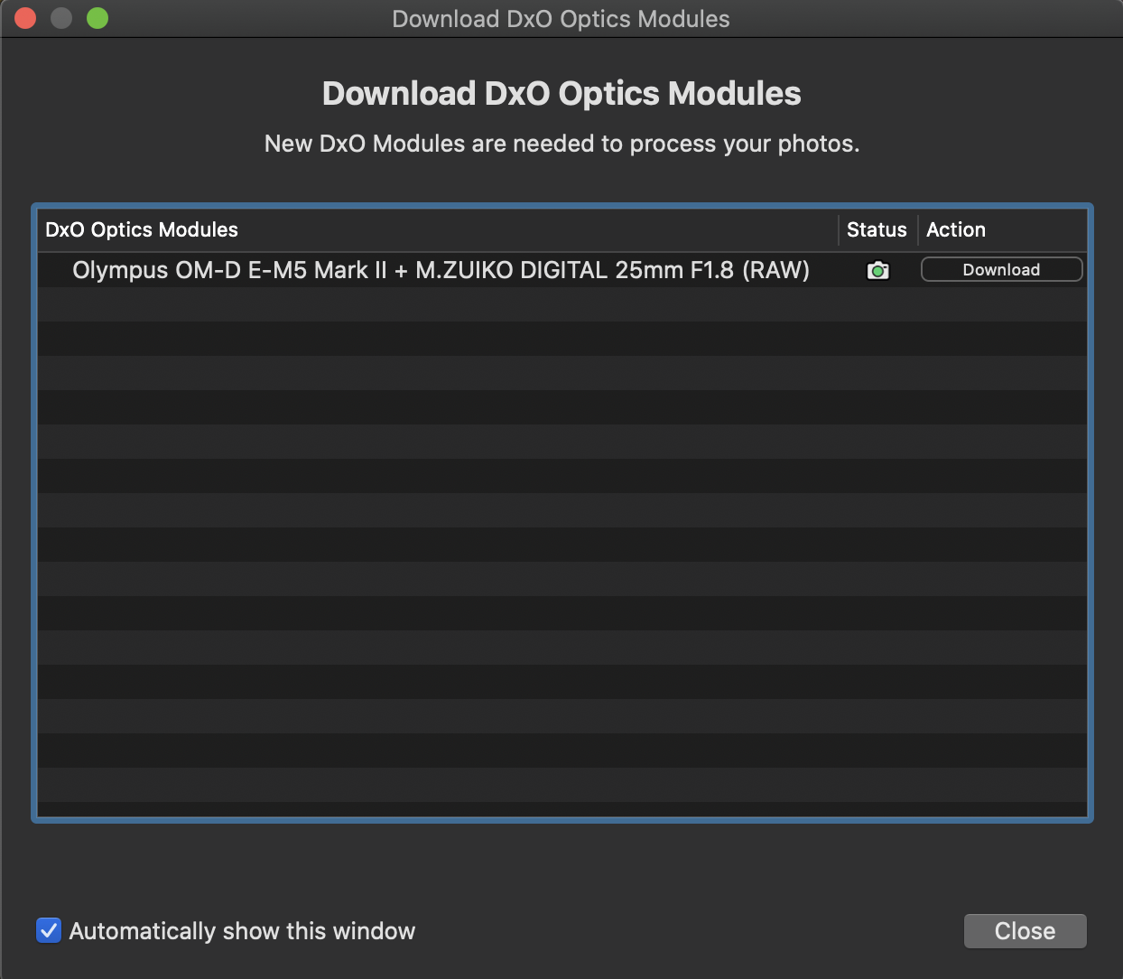 Just press the download button and DxO PhotoLab is ready to do its work.