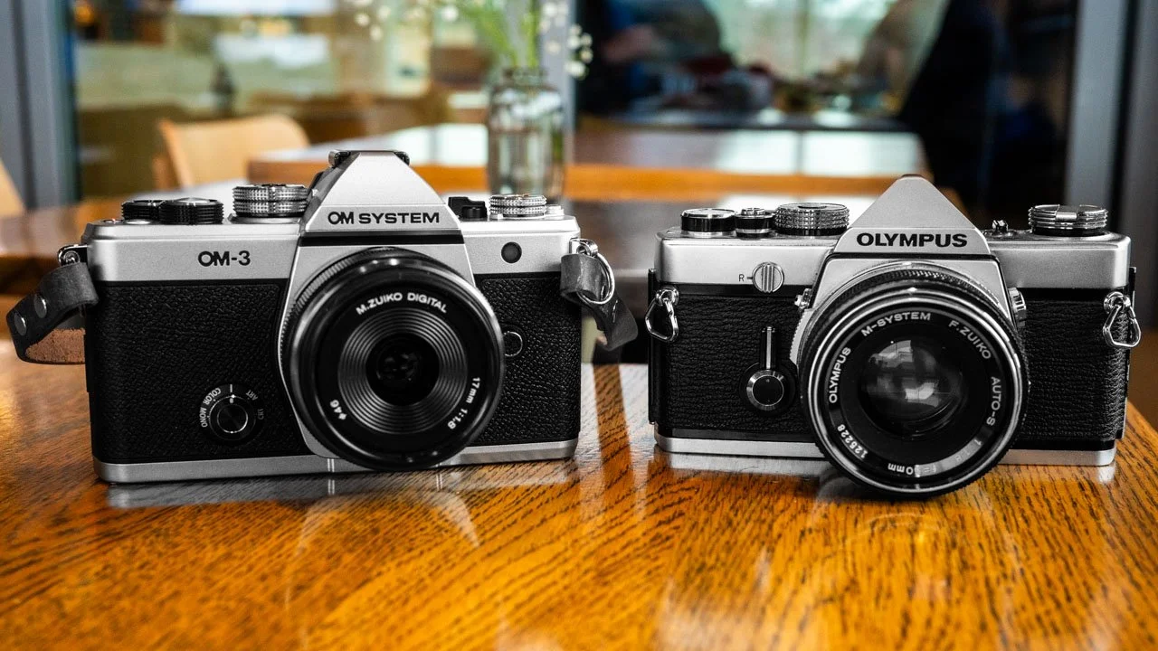 OM SYSTEM OM-3 on the lewft and Olympus M-1 on the right.